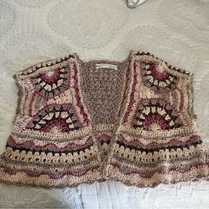 Anthropologie Crocheted Vest in Beige, Pink, Brown